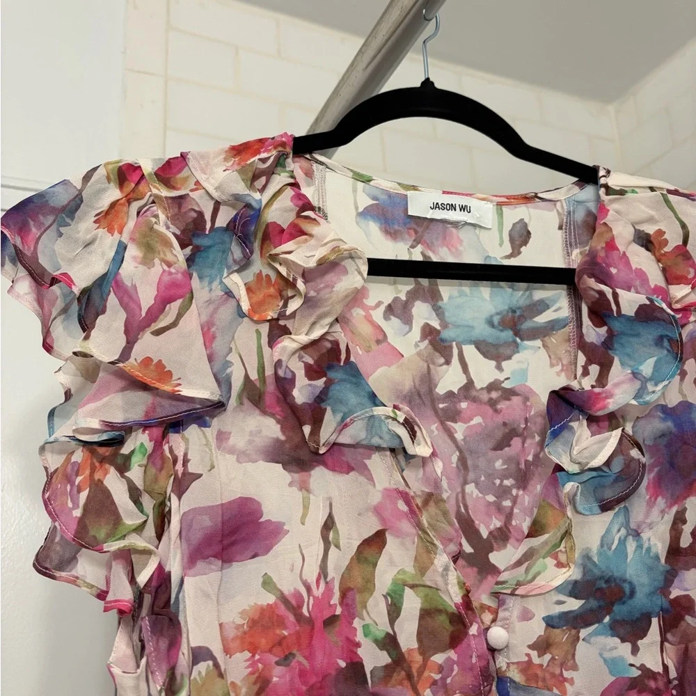 Jason Wu Multicolor Floral Ruffle Blouse - Picture 4 of 4